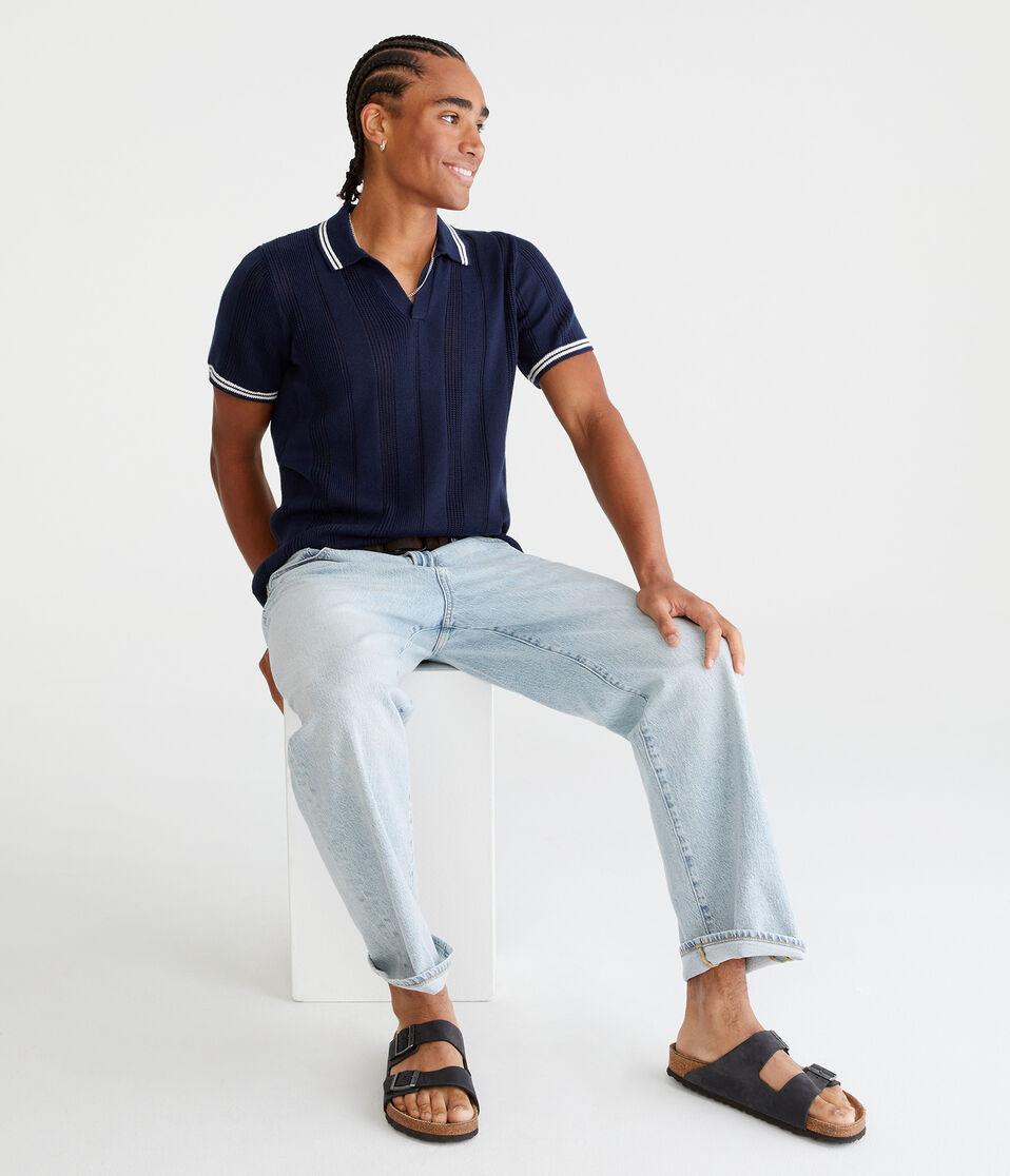 Aéropostale Tipped Open-Knit Sweater Polo Cadet Navy