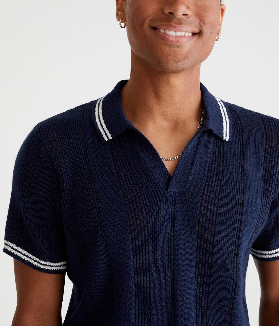 Aéropostale Tipped Open-Knit Sweater Polo Cadet Navy