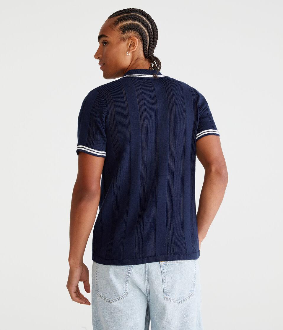Aéropostale Tipped Open-Knit Sweater Polo Cadet Navy