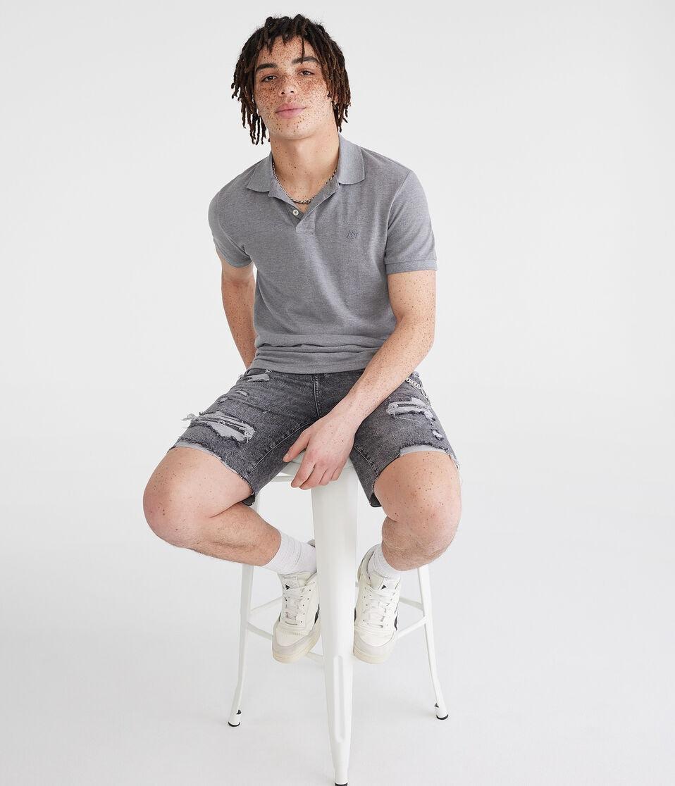 Aéropostale Tonal A87 Logo Piqué Polo Med Hthr Grey