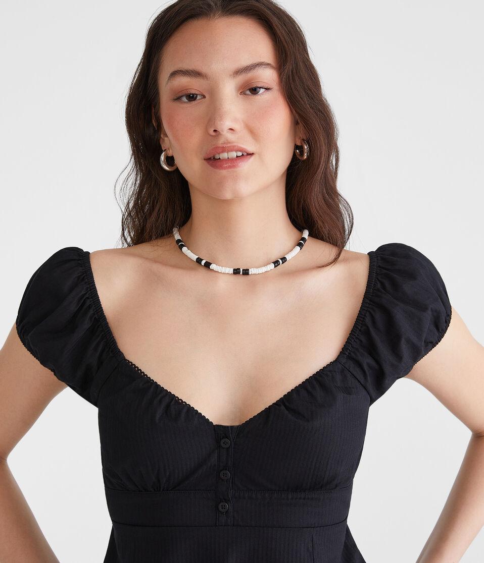 Aéropostale Tonal Stripe V-Neck Babydoll Top Black Fox