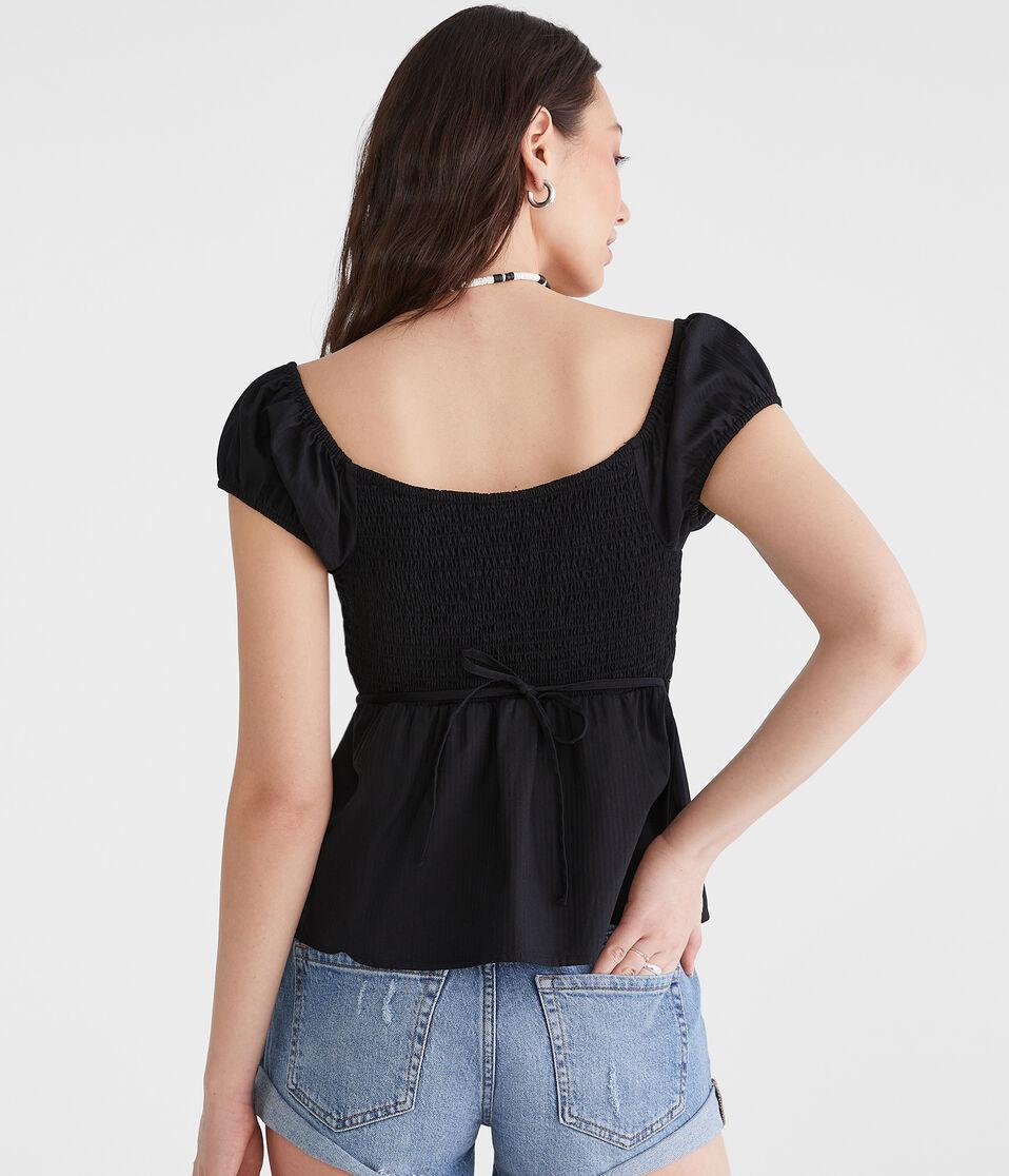 Aéropostale Tonal Stripe V-Neck Babydoll Top Black Fox