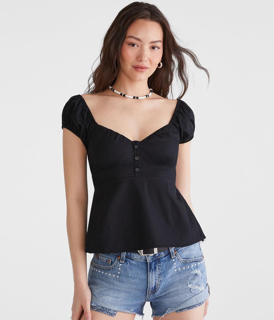 aéropostale Tonal Stripe V-Neck Babydoll Top black fox