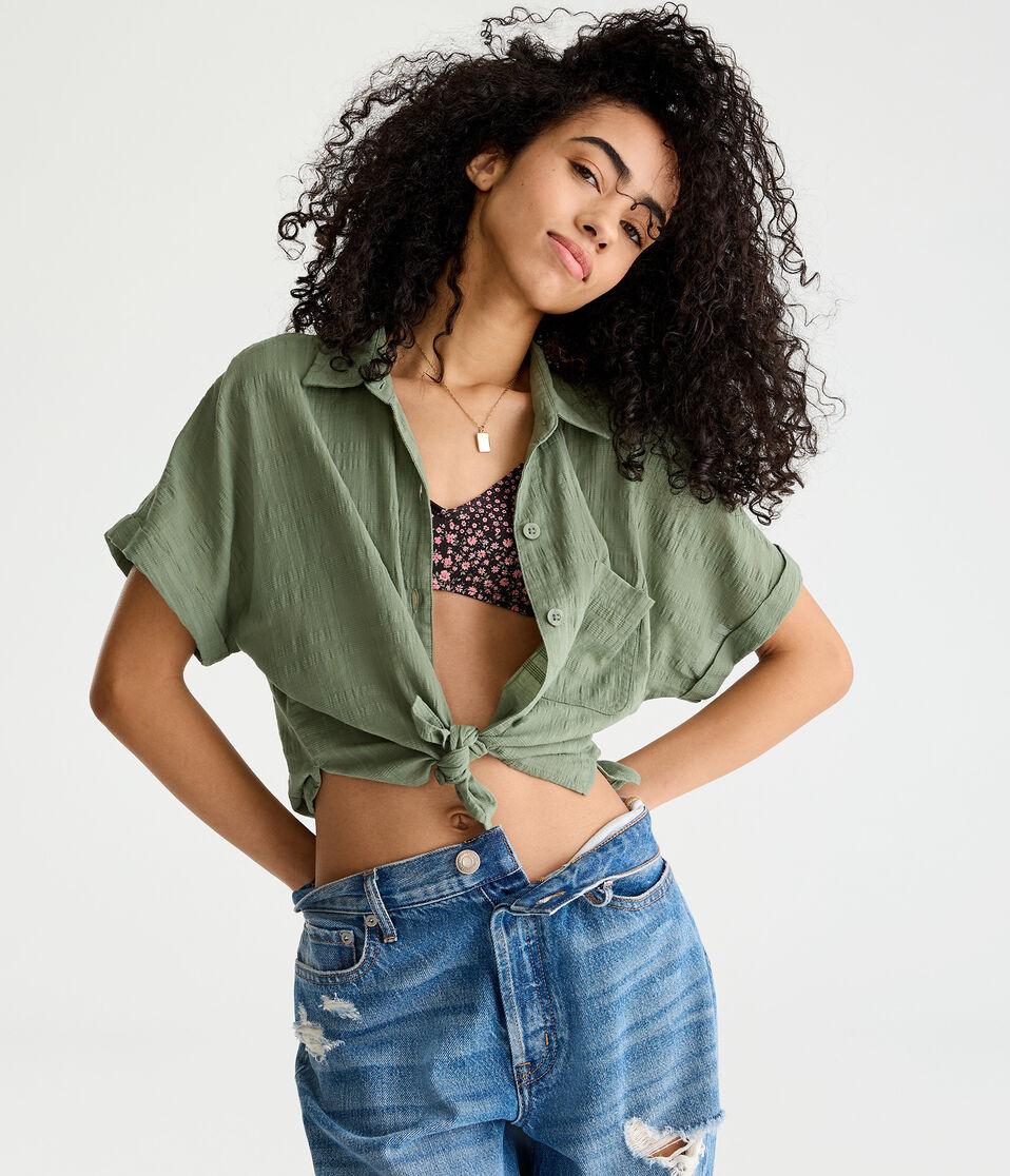 aéropostale Tonal Textured Stripe Shirt silver leaf