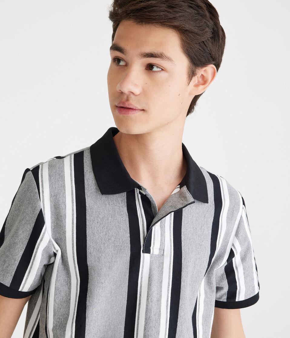 Aéropostale Vertical Stripe Jersey Polo Med Hthr Grey