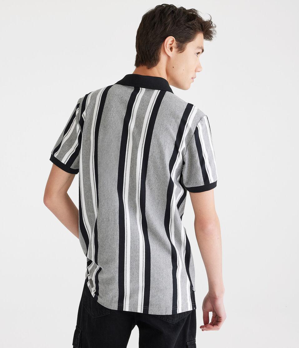 Aéropostale Vertical Stripe Jersey Polo Med Hthr Grey