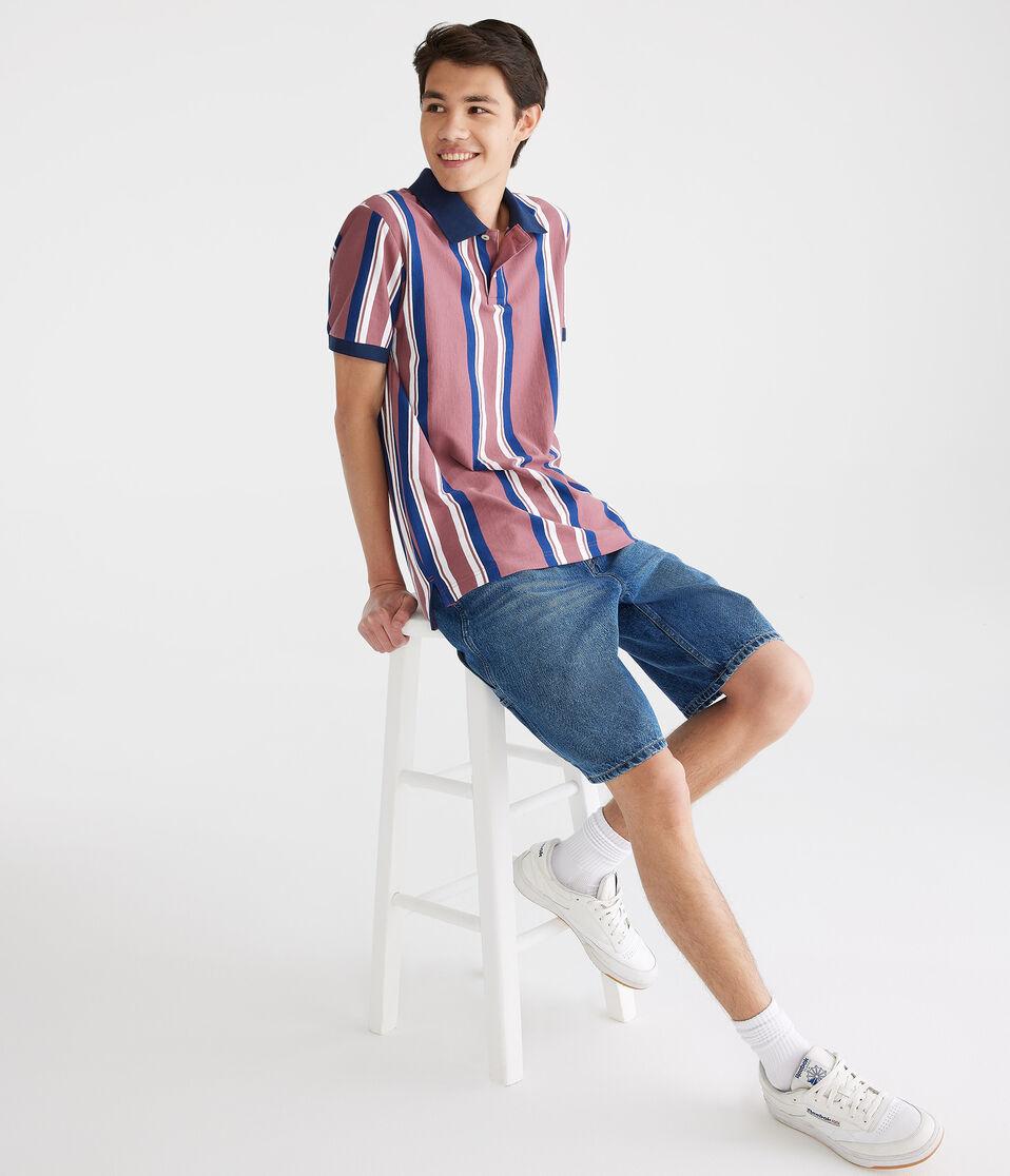 Aéropostale Vertical Stripe Jersey Polo Pink Quartz