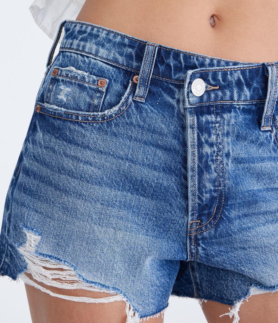 Aéropostale Vintage High-Rise Crossover Denim Shorty Shorts Dark Wash