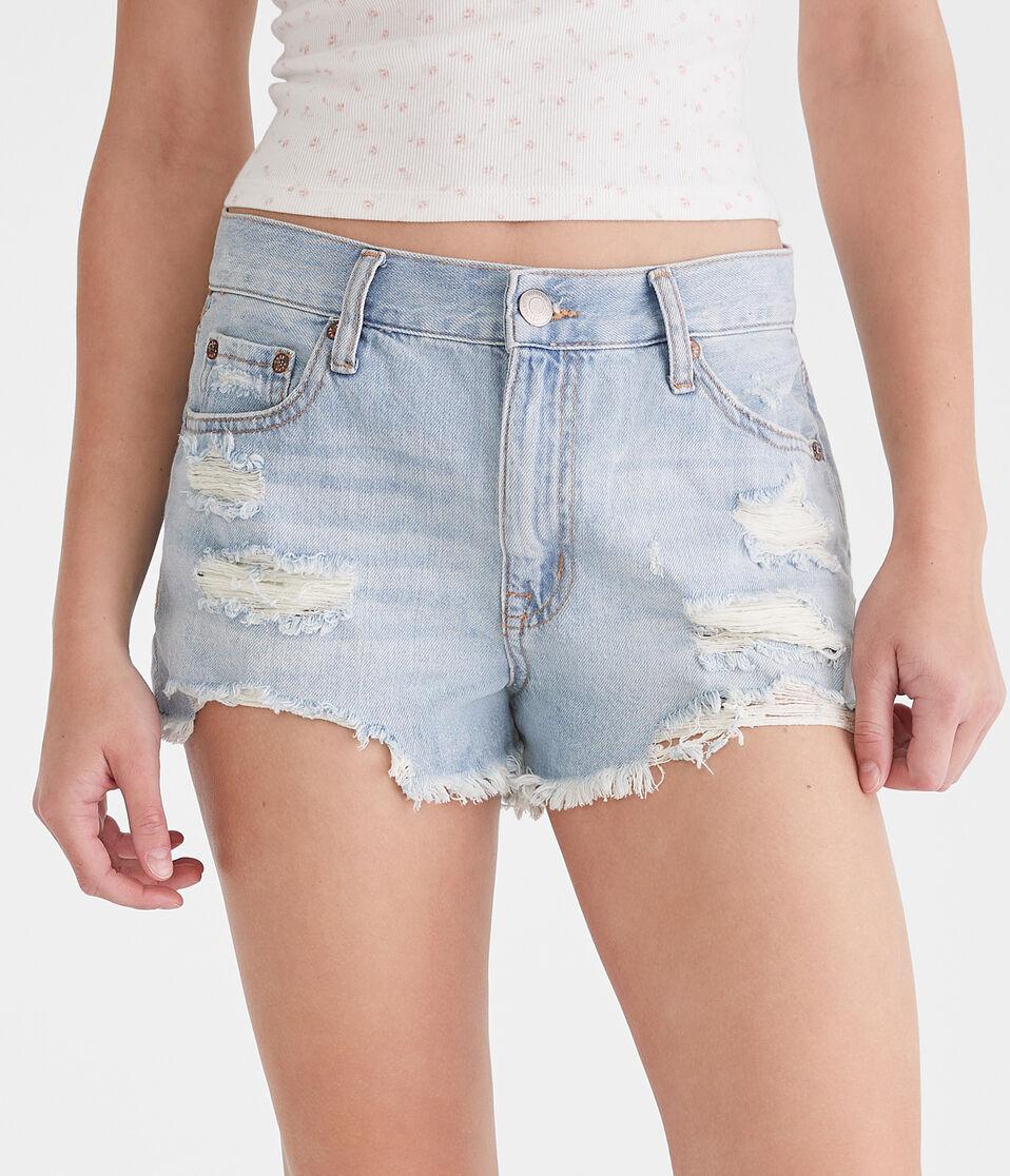 aéropostale Vintage High-Rise Denim Shorty Shorts light wash