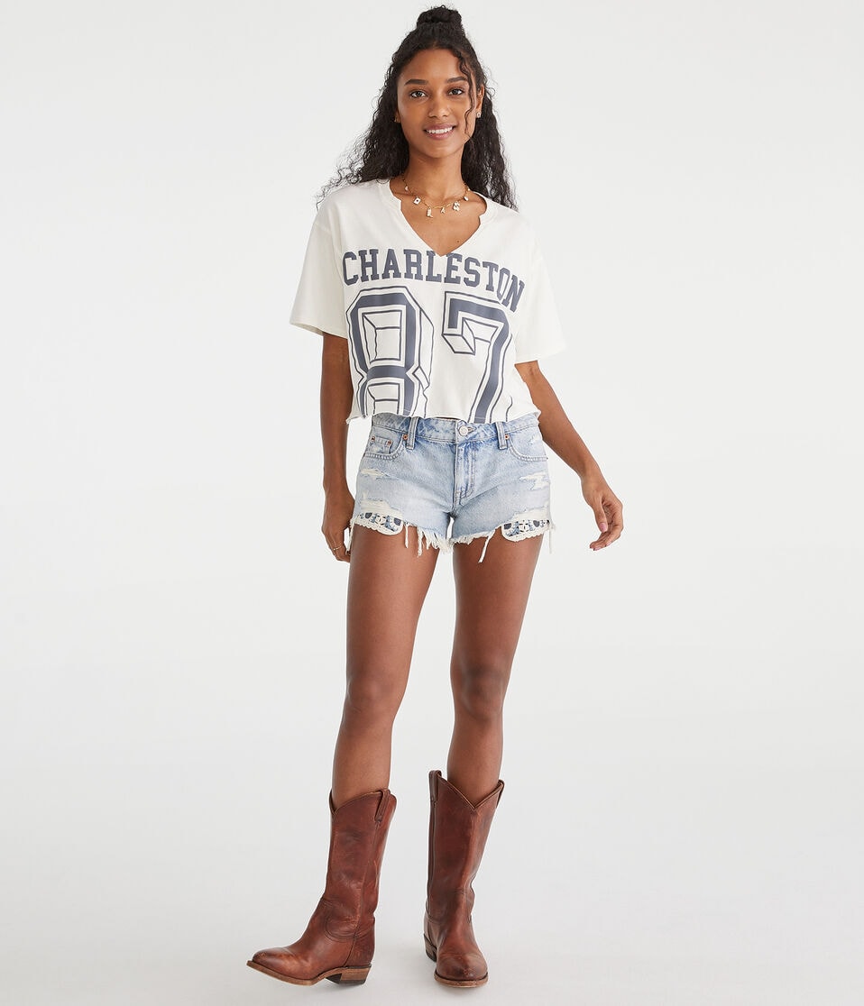 Aéropostale Vintage Low-Rise Denim Shorty Shorts Light Wash