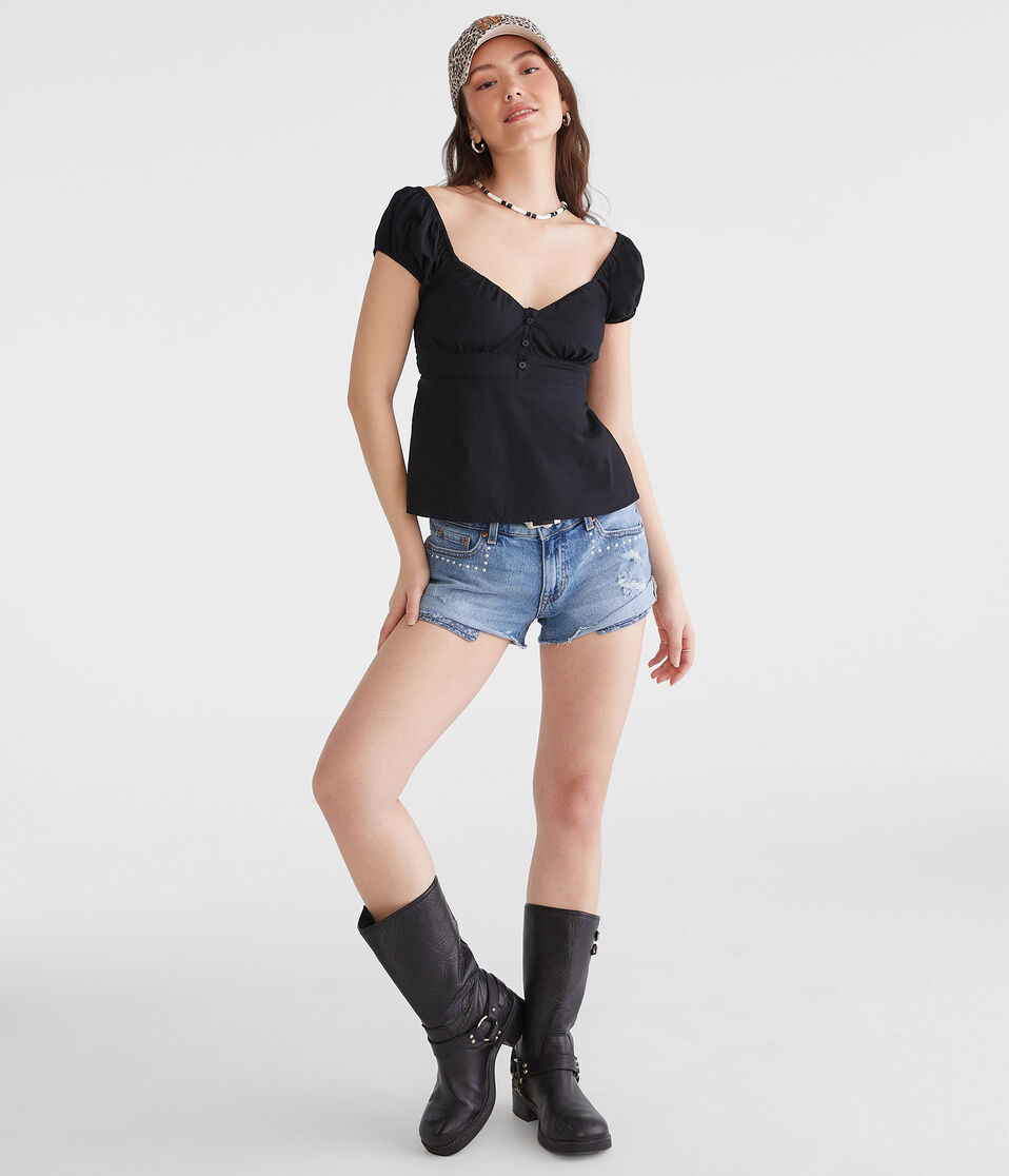 Aéropostale Vintage Low-Rise Denim Shorty Shorts Medium Wash