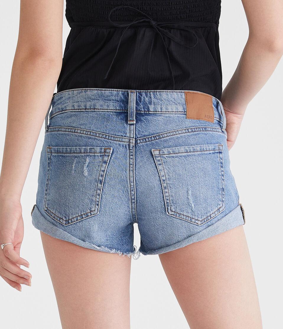 Aéropostale Vintage Low-Rise Denim Shorty Shorts Medium Wash