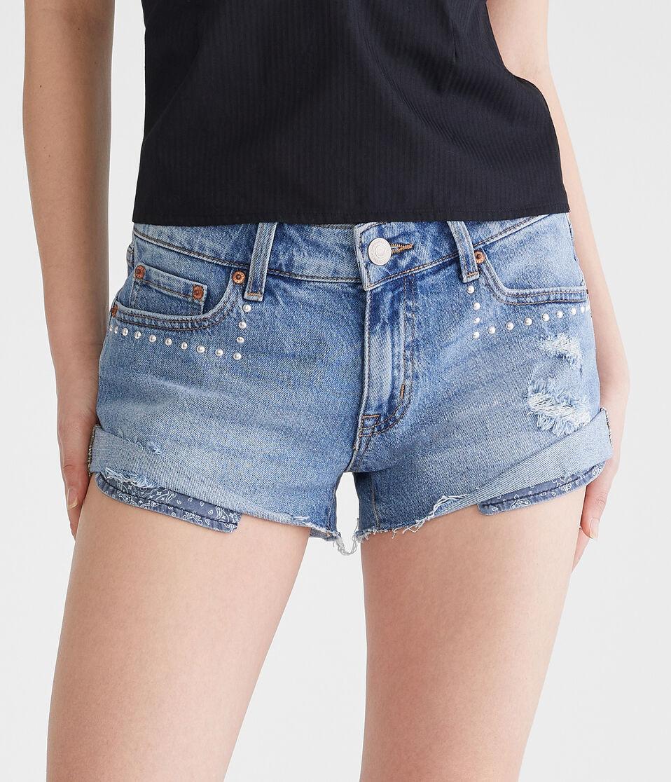 aéropostale Vintage Low-Rise Denim Shorty Shorts medium wash