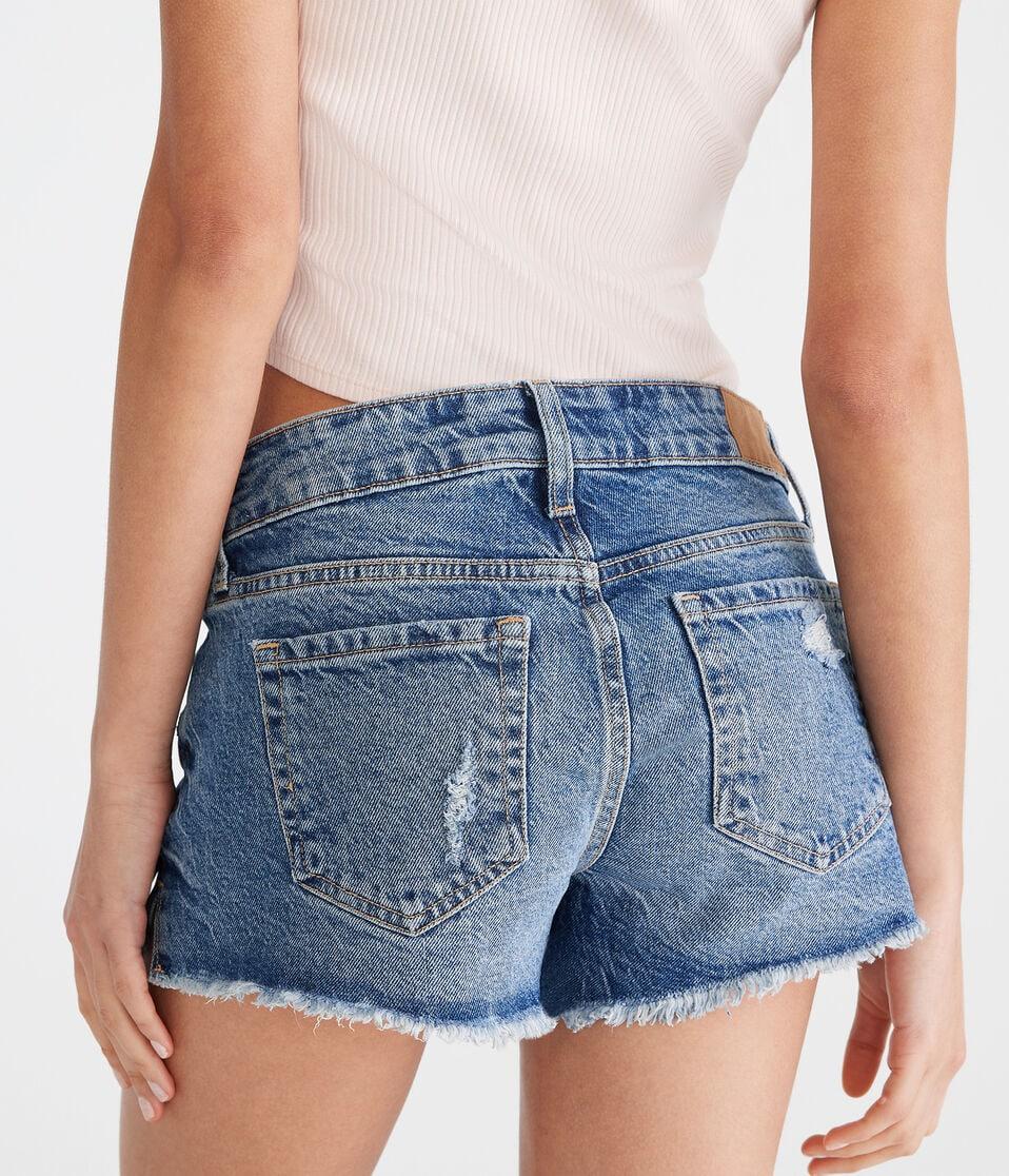 Aéropostale Vintage Low-Rise Denim Shorty Shorts Medium Wash