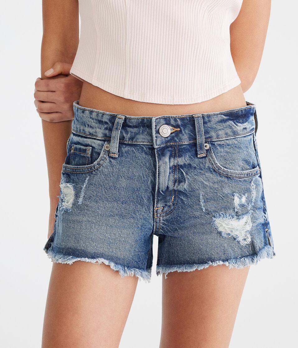 aéropostale Vintage Low-Rise Denim Shorty Shorts medium wash