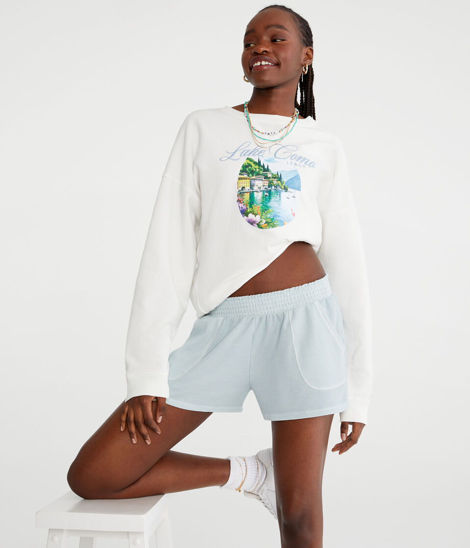 Aéropostale Washed Mid-Rise Waffle Shorts Polar Blue