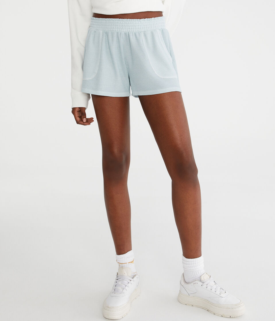 aéropostale Washed Mid-Rise Waffle Shorts polar blue