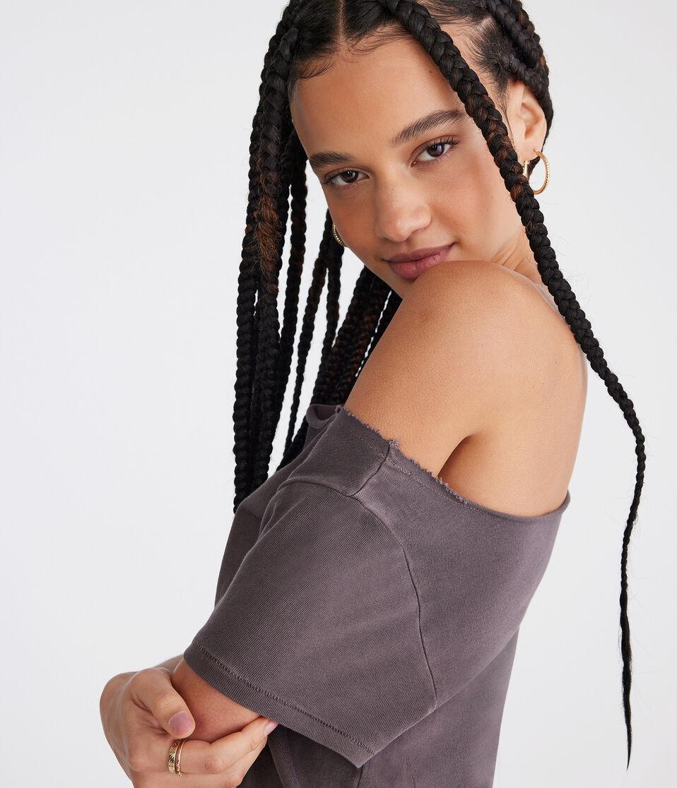 Aéropostale Washed Off-The-Shoulder Vintage Fit Crew Tee Academy Grey