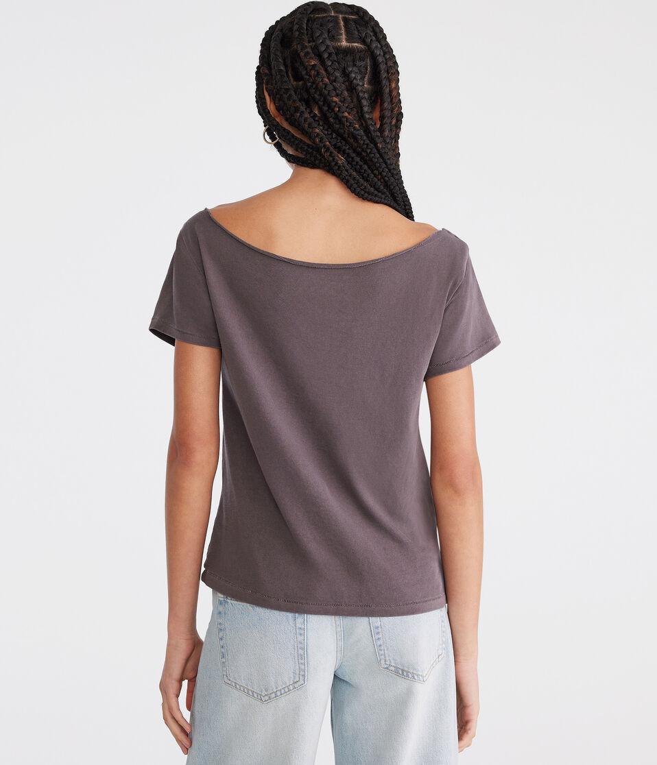 Aéropostale Washed Off-The-Shoulder Vintage Fit Crew Tee Academy Grey
