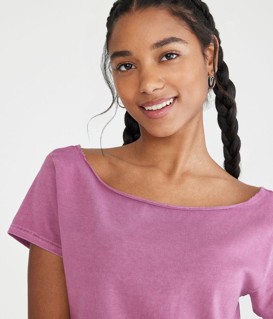Aéropostale Washed Off-The-Shoulder Vintage Fit Crew Tee Burgundy