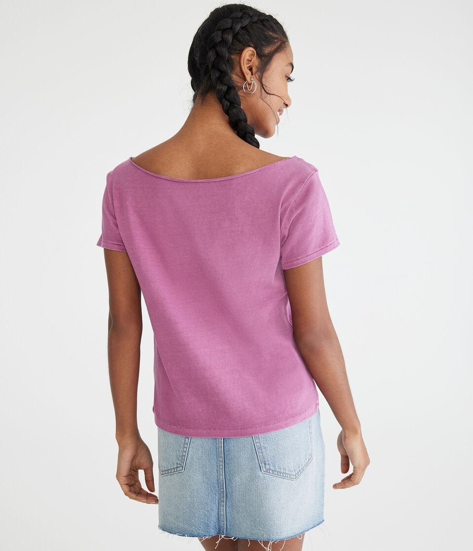 Aéropostale Washed Off-The-Shoulder Vintage Fit Crew Tee Burgundy