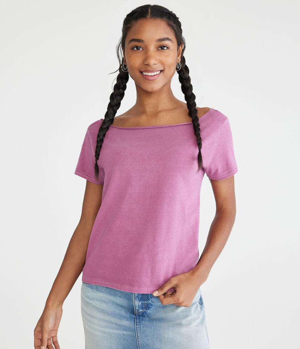 aéropostale Washed Off-The-Shoulder Vintage Fit Crew Tee burgundy