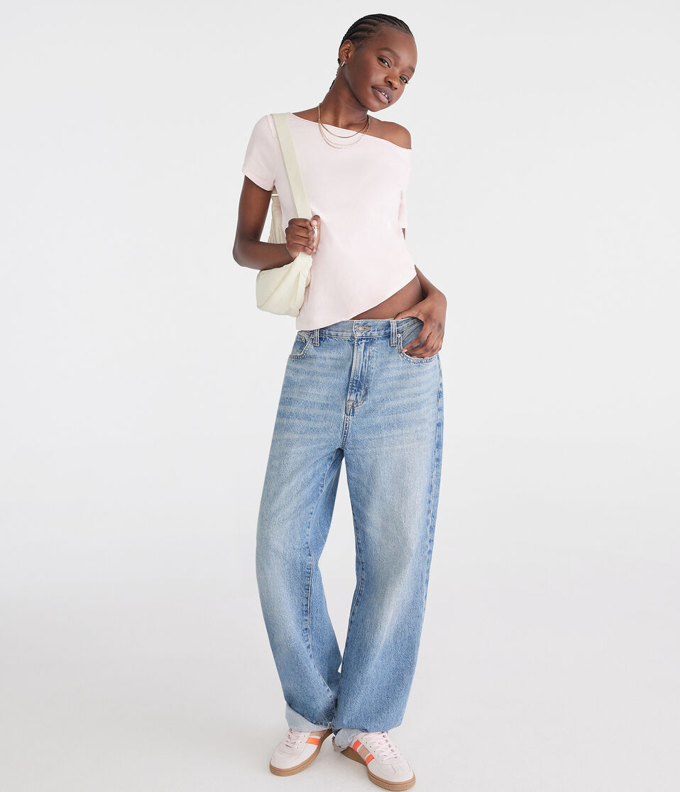 Aéropostale Washed Off-The-Shoulder Vintage Fit Crew Tee Peach Whip