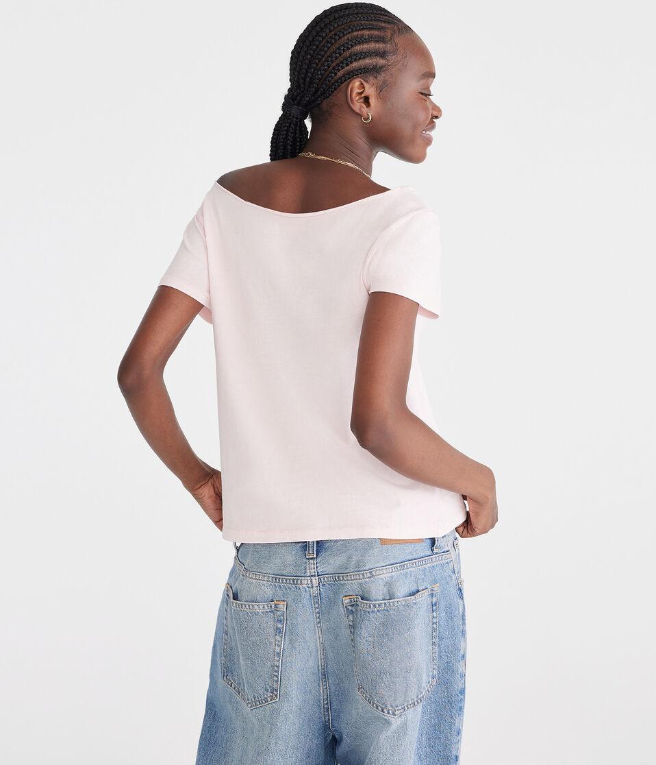 Aéropostale Washed Off-The-Shoulder Vintage Fit Crew Tee Peach Whip