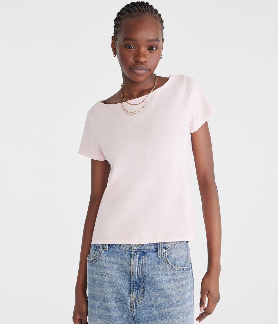 aéropostale Washed Off-The-Shoulder Vintage Fit Crew Tee peach whip