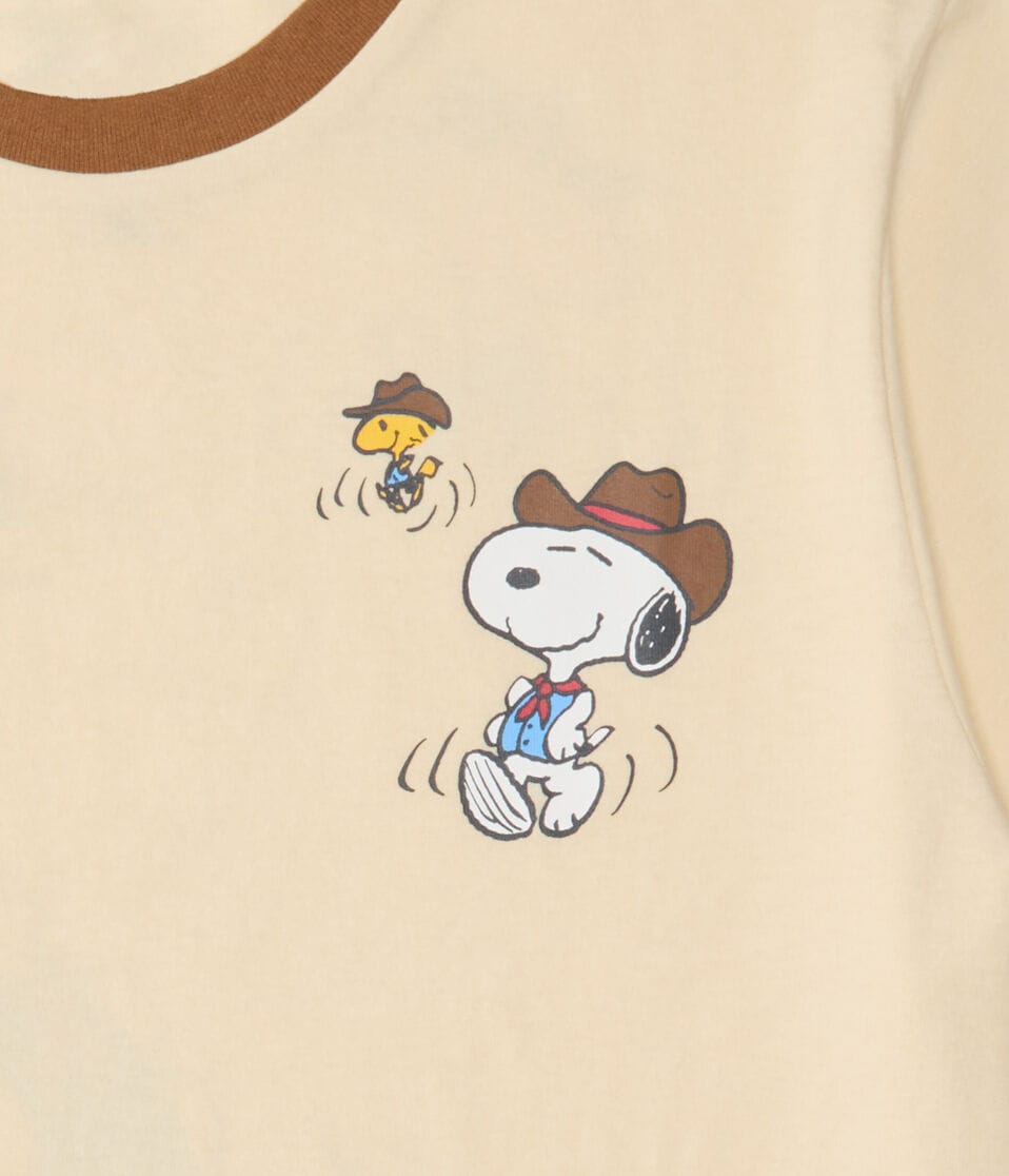 Aéropostale Western Snoopy & Woodstock Relaxed Ringer Graphic Tee Tan