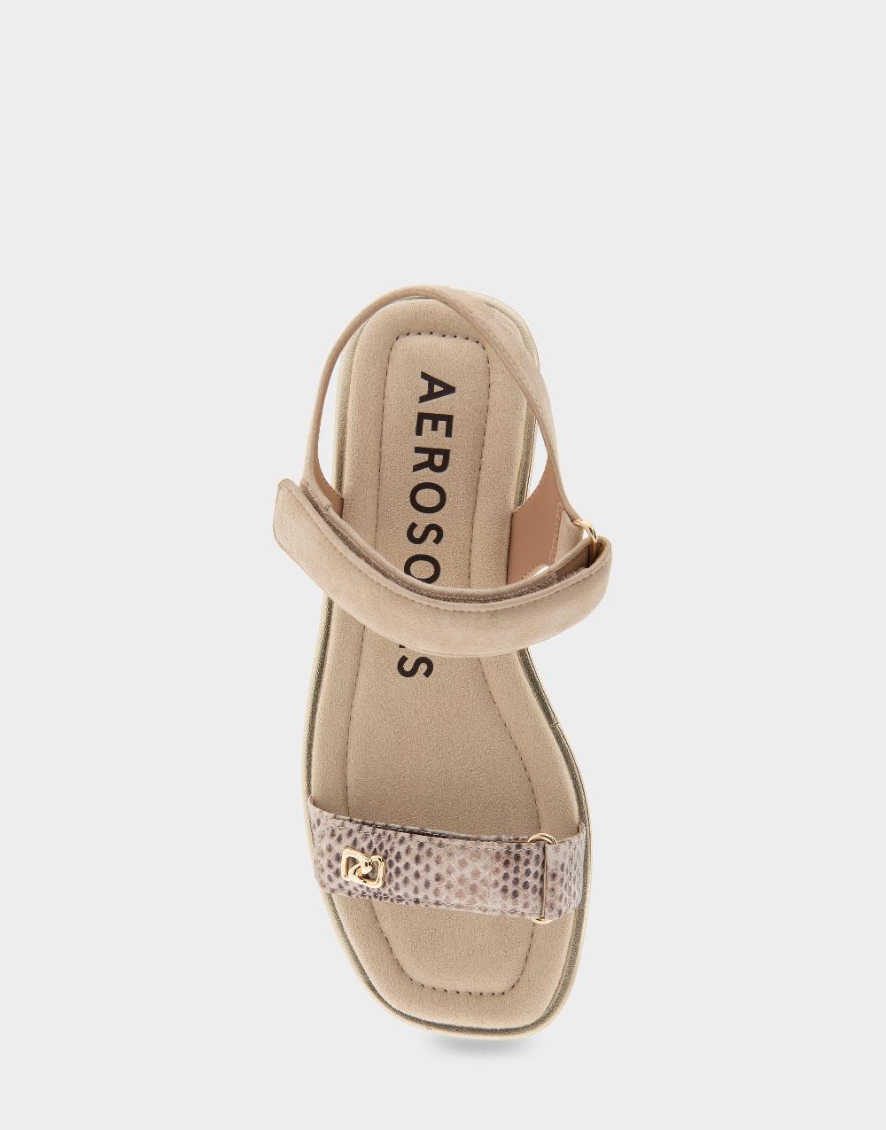 Aerosoles Comfortable Women's Adjustable Quarter Strap Sandal In Roccia Snake Print Leather