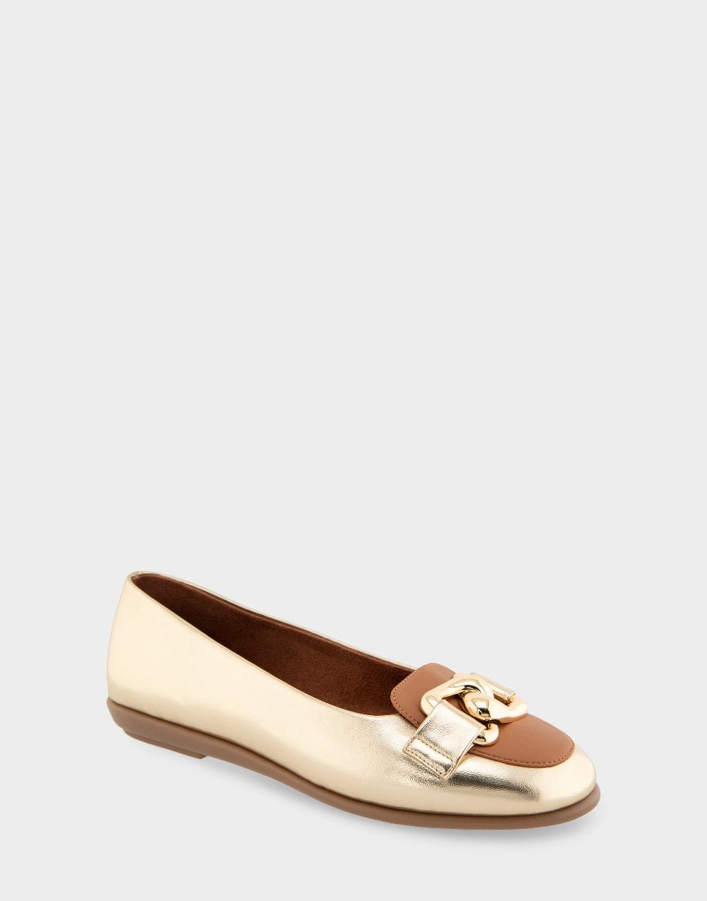 Aerosoles Comfortable Women's Ballet Flats In Gold/tan Faux Leather