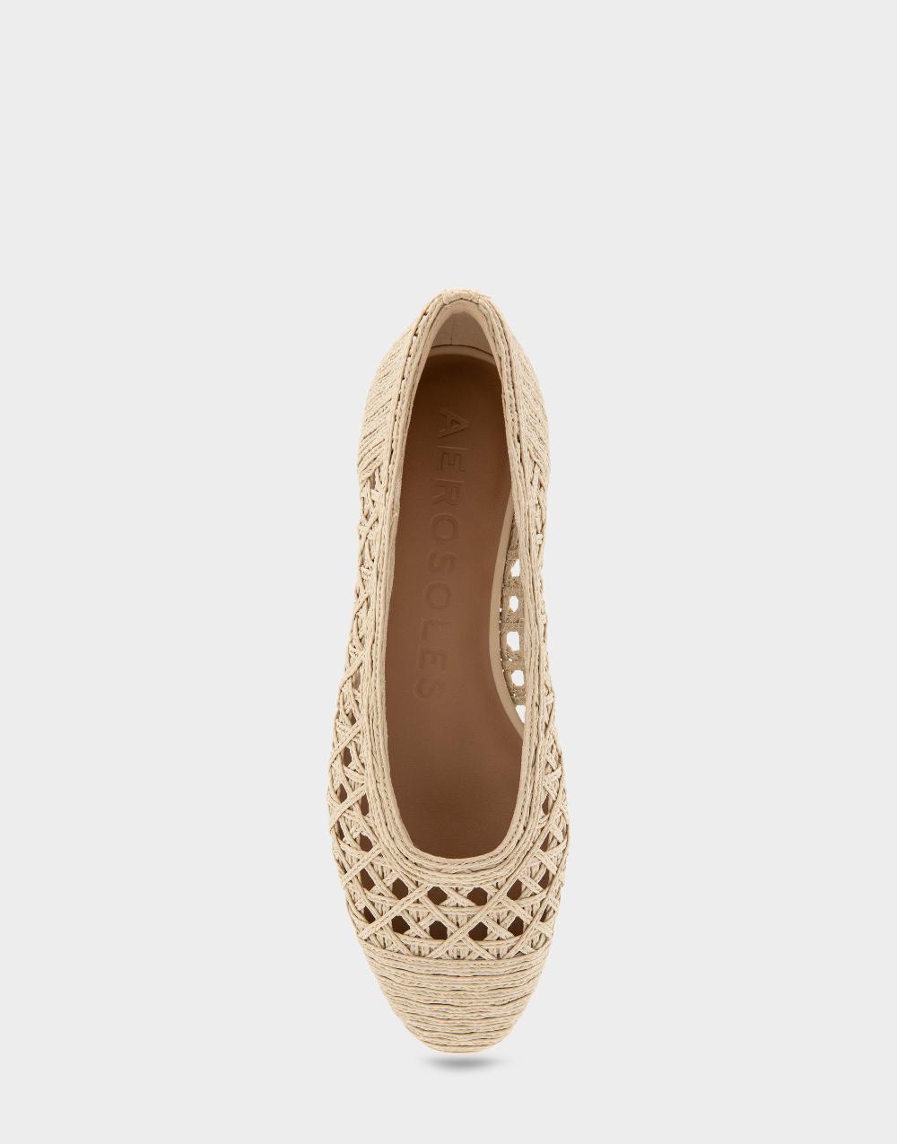 Aerosoles Comfortable Women's Ballet Flats In Natural Embroidered Raffia