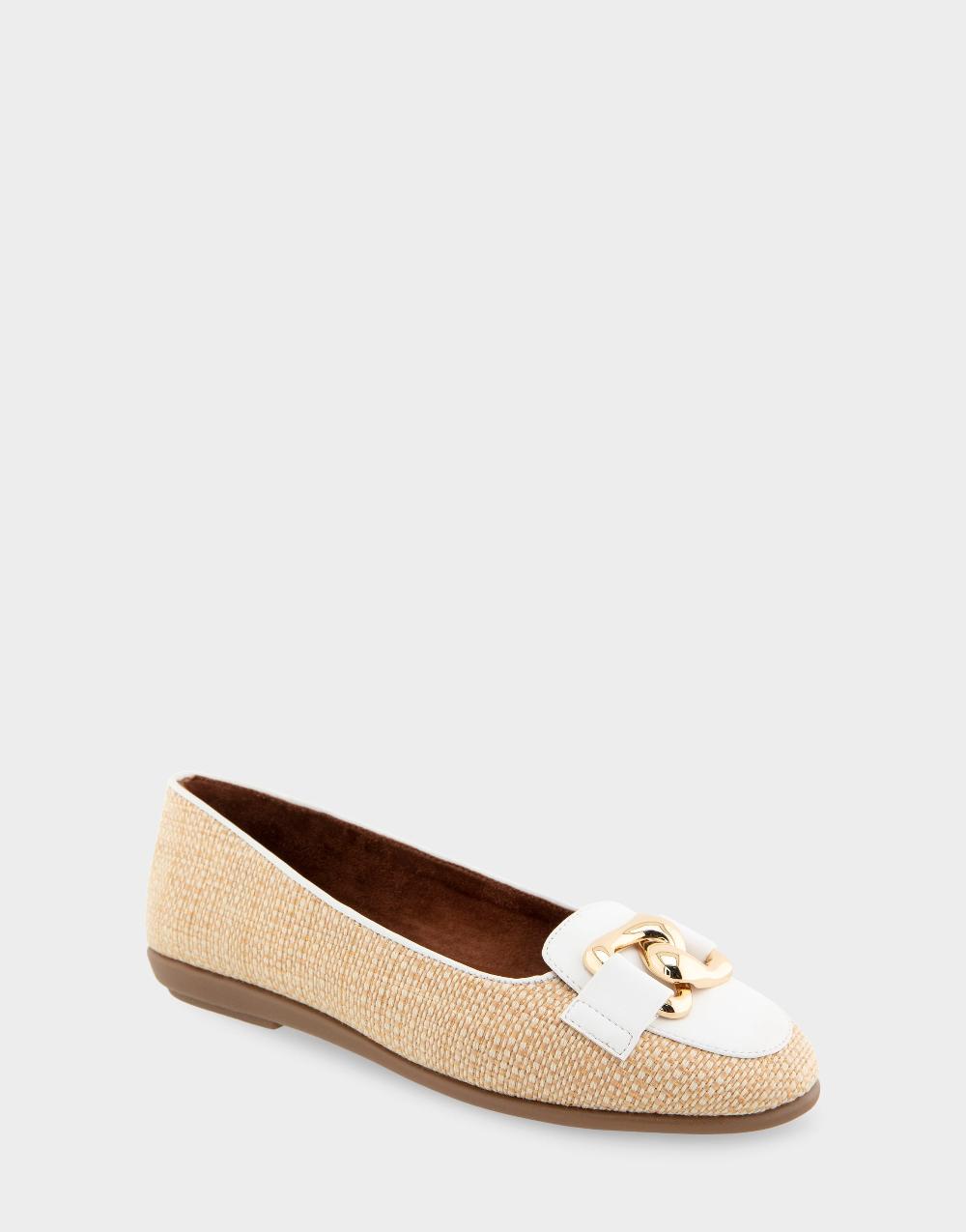 Aerosoles Comfortable Women's Ballet Flats In Natural/white Raffia Fabric