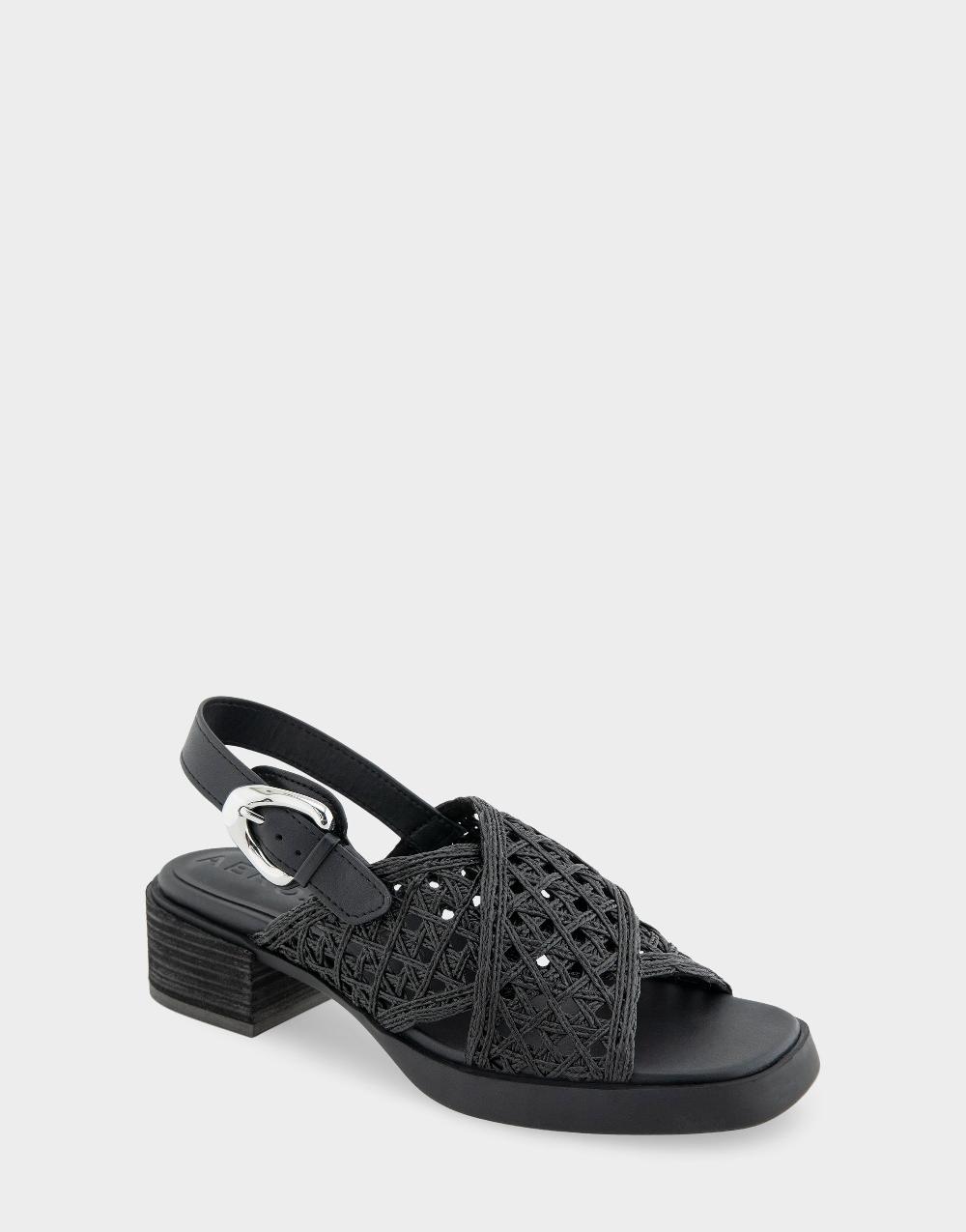 Aerosoles Comfortable Women's Block Heel Sandals In Black Raffia