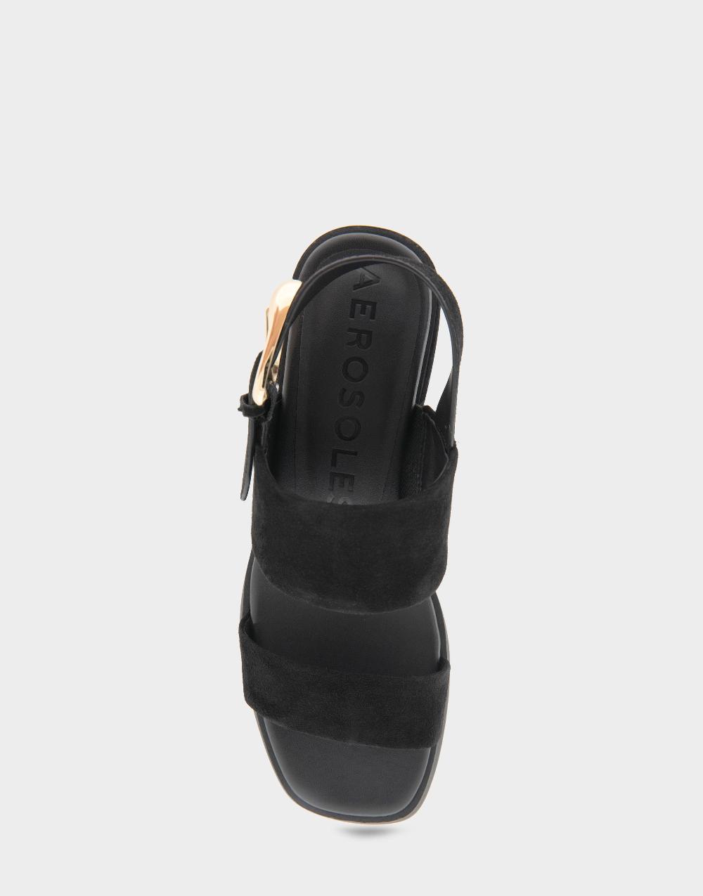 Aerosoles Comfortable Women's Block Heel Sandals In Black Suede