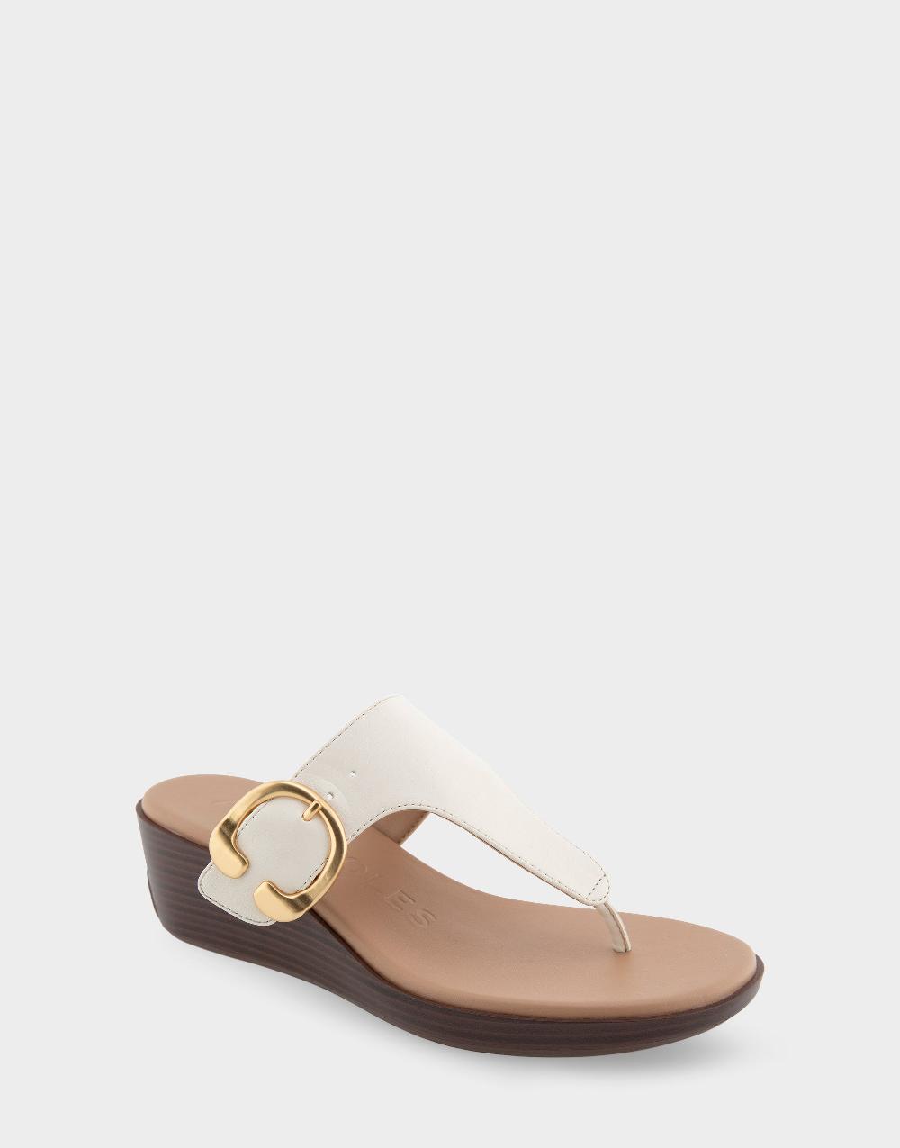 Aerosoles Comfortable Women's Buckle Detail Wedge Thong Sandal In Eggnog Faux Leather