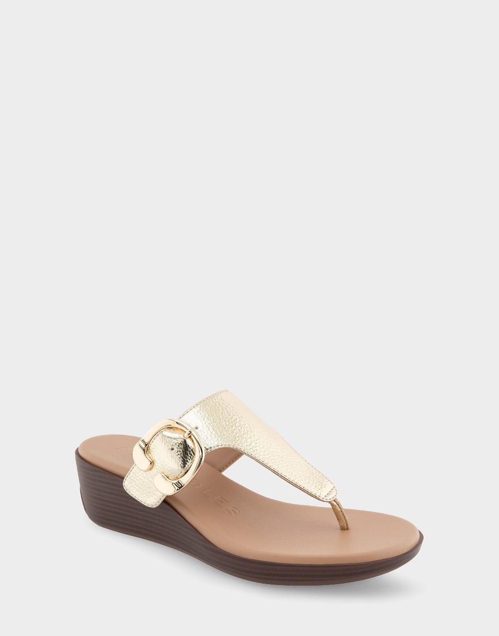 Aerosoles Comfortable Women's Buckle Detail Wedge Thong Sandal In Soft Gold Faux Leather