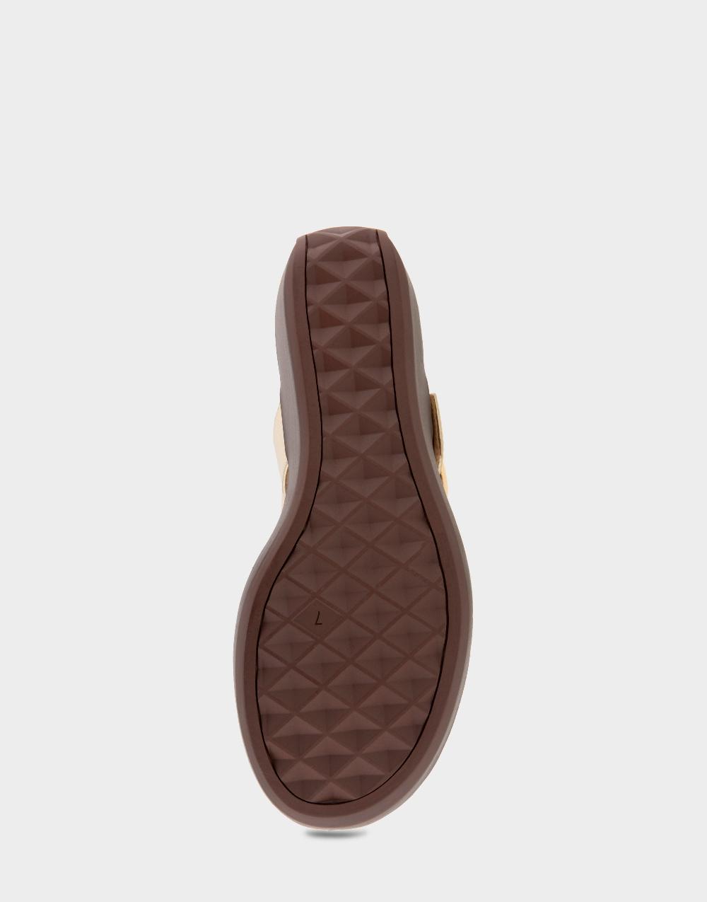 Aerosoles Comfortable Women's Buckle Detail Wedge Thong Sandal In Soft Gold Faux Leather