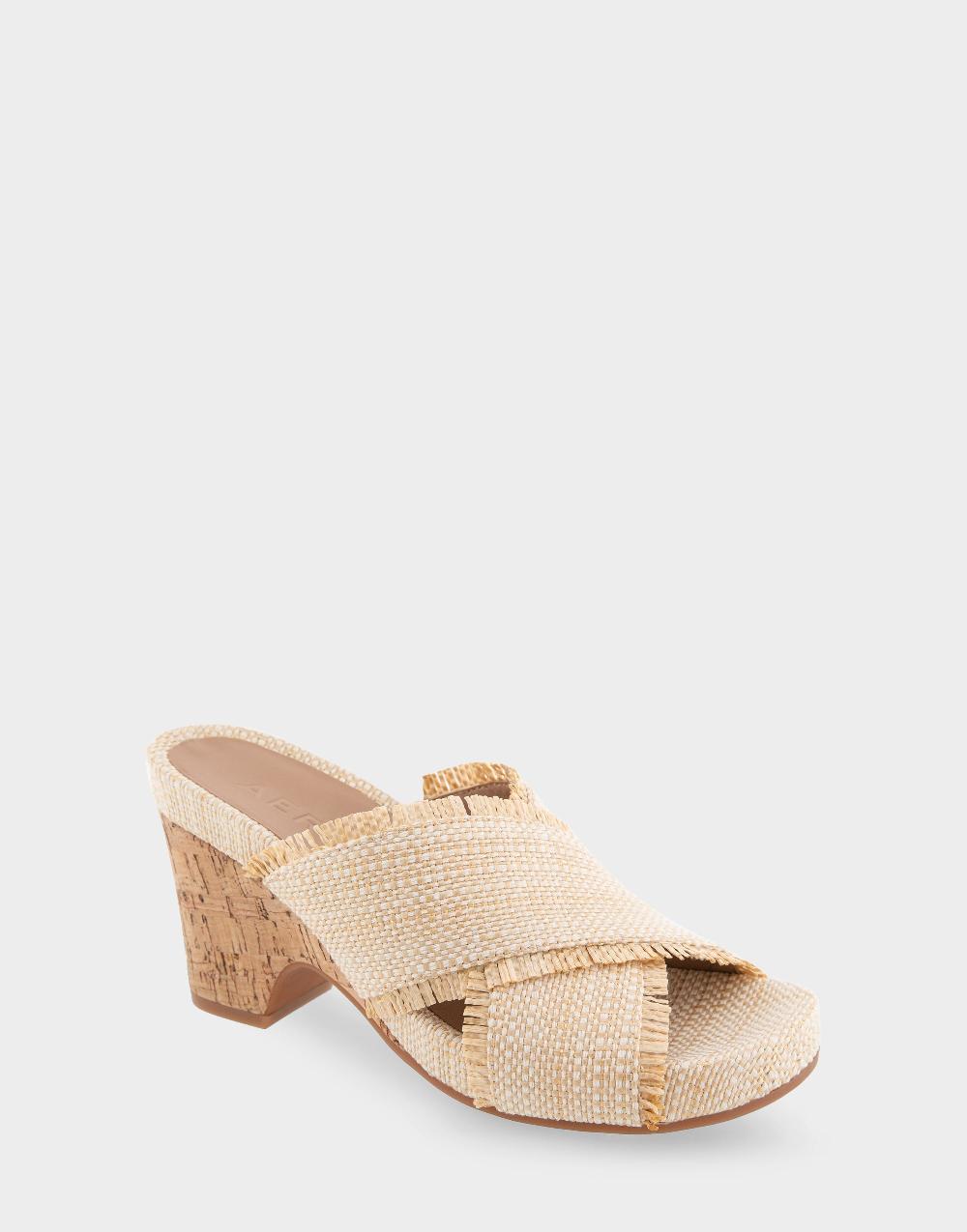 Aerosoles Comfortable Women's Crisscross Footbed Wedge Sandal In Sand Raffia Combo Raffia Fabric