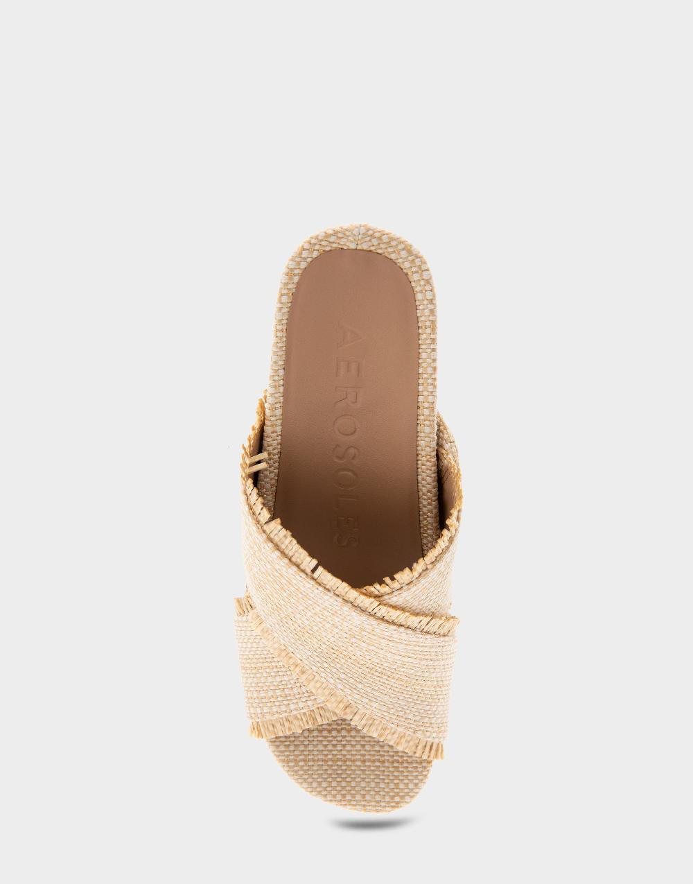 Aerosoles Comfortable Women's Crisscross Footbed Wedge Sandal In Sand Raffia Combo Raffia Fabric