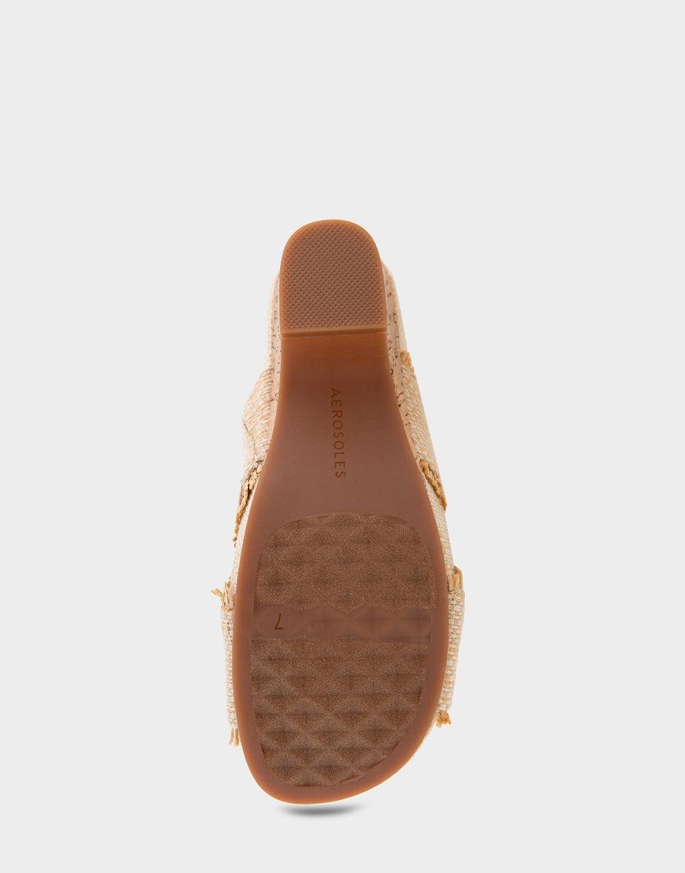 Aerosoles Comfortable Women's Crisscross Footbed Wedge Sandal In Sand Raffia Combo Raffia Fabric