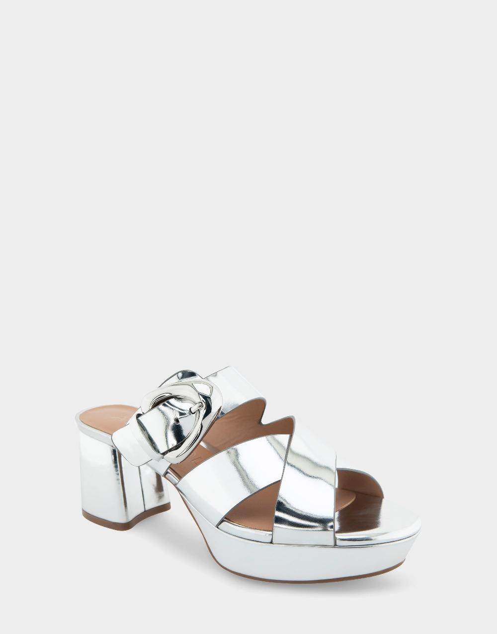 Aerosoles Comfortable Women's Crisscross Platform Slide Sandal In Silver Mirror Metallic Faux Leather