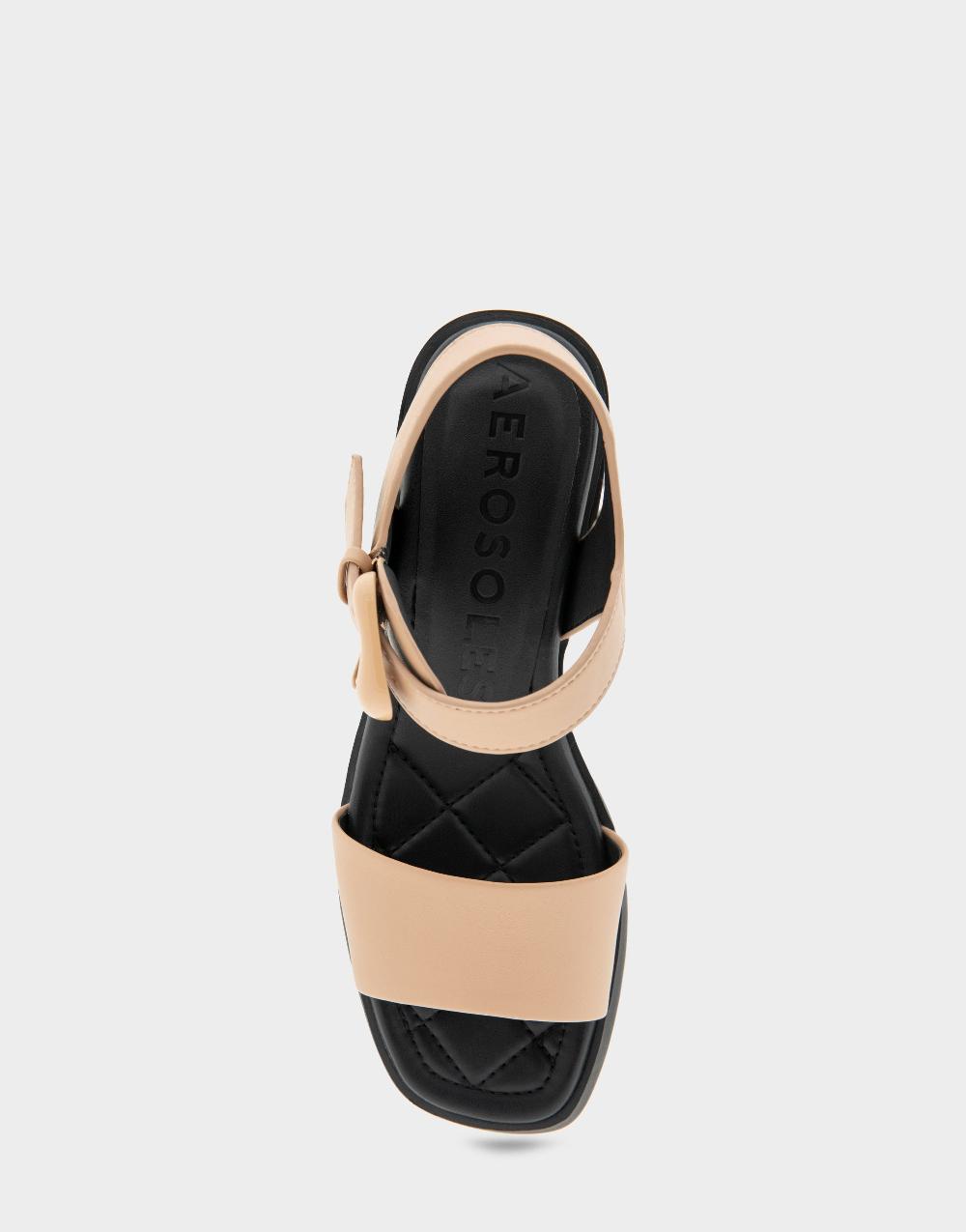 Aerosoles Comfortable Women's Dress Sandals In Beige Bisque/black Faux Leather