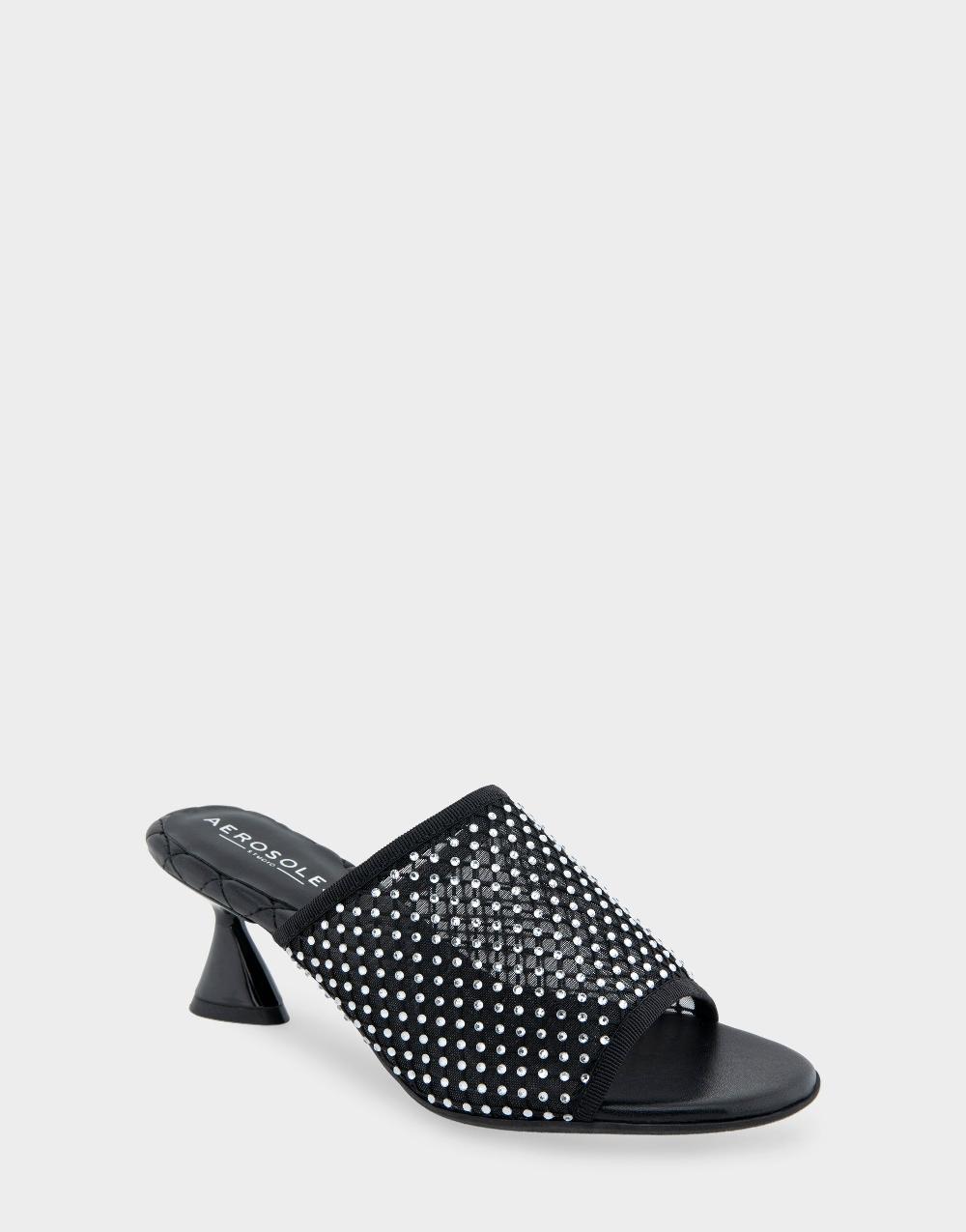 Aerosoles Comfortable Women's Dress Sandals In Black/crystals Mesh Fabric