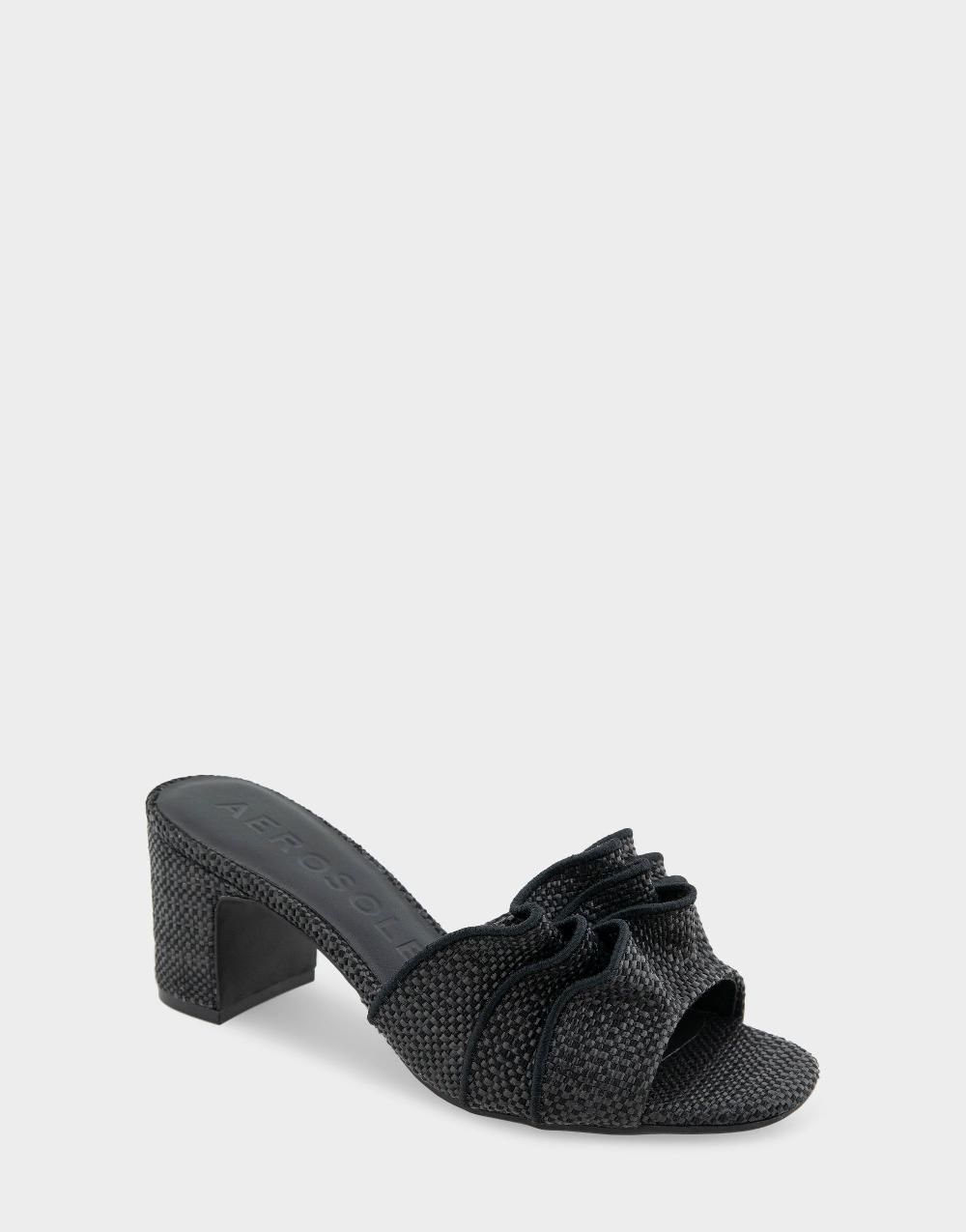 Aerosoles Comfortable Women's Dress Sandals In Black Raffia Fabric