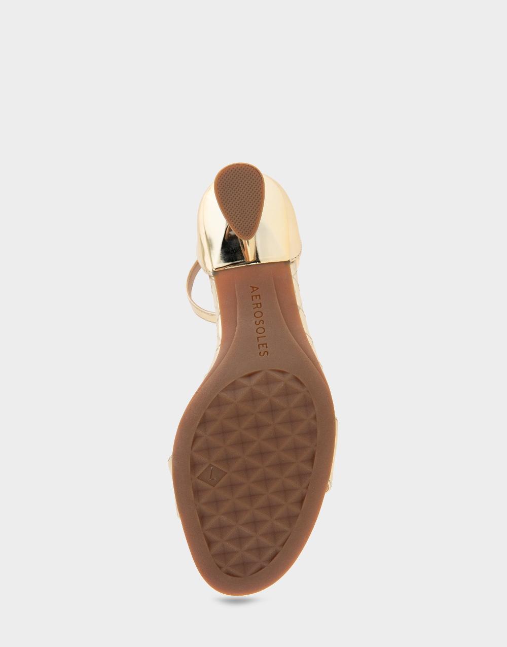 Aerosoles Comfortable Women's Dress Sandals In Gold Mirror Metallic Faux Leather