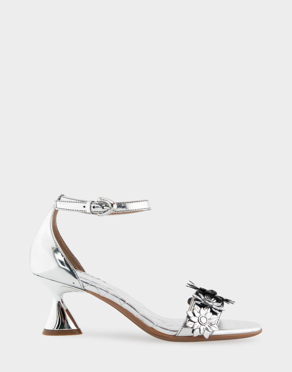 aerosoles Comfortable Women's Dress Sandals in Silver Mirror Floral Faux Leather