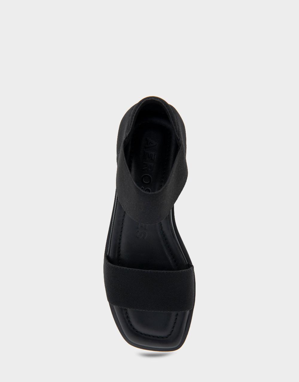 Aerosoles Comfortable Women's Elastic Banded Mini Wedge Sandal In Black Elastic Fabric