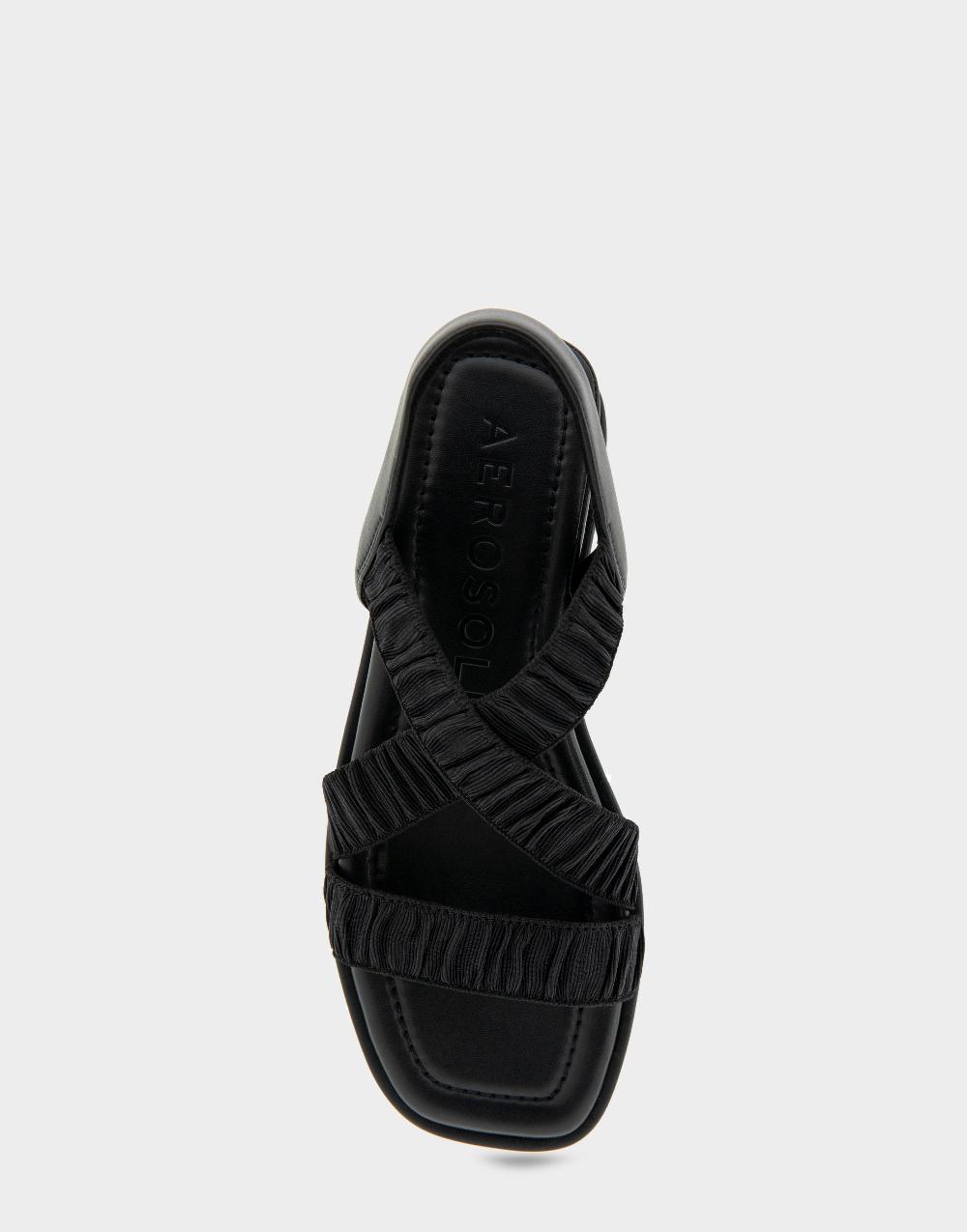 Aerosoles Comfortable Women's Elastic Banded Mini Wedge Sandal In Black Elastic Fabric